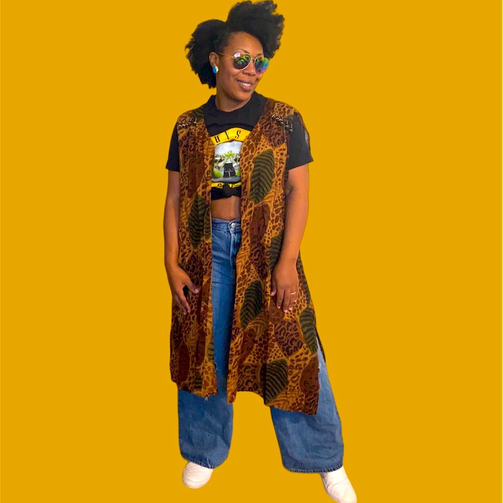 Gabrielle Vest Vintage Dashiki Duster Safari Print